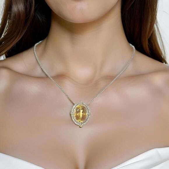 Natural Citrine Diamond Necklace 14k Gold 11.93 TCW Certified $5,950 409156 - Picture 1 of 11
